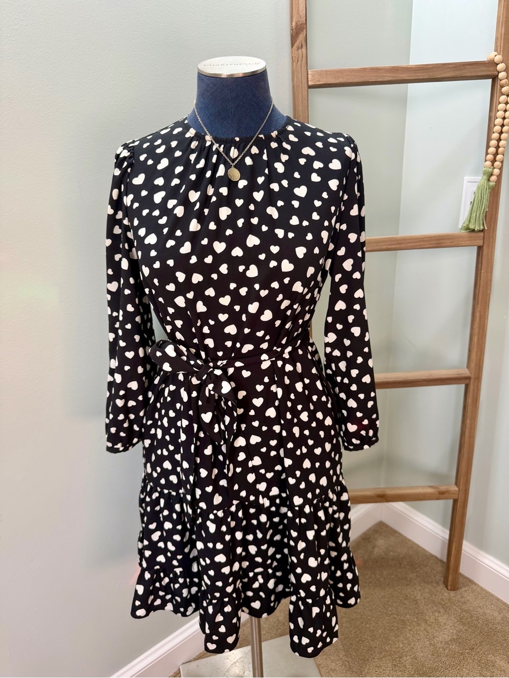Kate Spade Black White Heart Belted Swing Dress Size Small